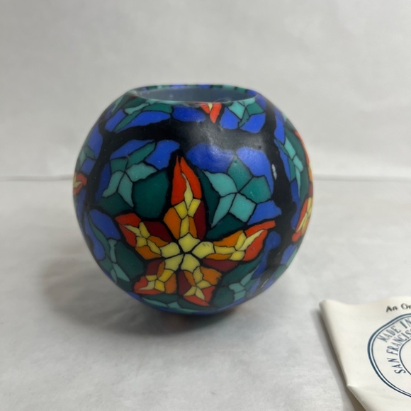 Vintage Stone Candles CA USA Round Stain Glass Design Hand Made NEW w/Papers - Picture 2 of 8